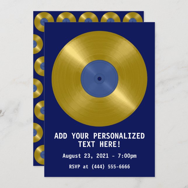 Gold Vinyl Record Album Invitation (Front/Back)