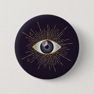 Gold & Violet Mystic Evil Eye Nazar Mati 6 Cm Round Badge