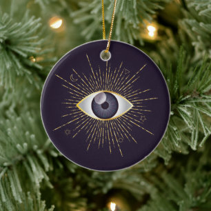 Gold & Violet Mystic Evil Eye Nazar Mati Ceramic Ornament