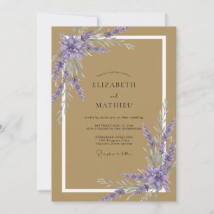 Gold Violet Sprig Eucalyptus Wedding Invitation