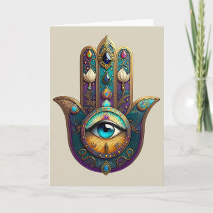 Gold Violet Teal Hamsa w/ Turquoise Third Eye Card