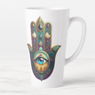 Gold Violet Teal Hamsa w/ Turquoise Third Eye Latte Mug