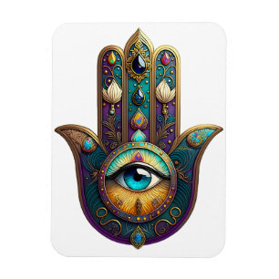 Gold Violet Teal Hamsa w/ Turquoise Third Eye Magnet