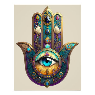 Gold Violet Teal Hamsa w/ Turquoise Third Eye Photo Print
