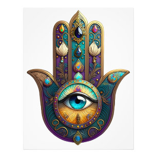 Gold Violet Teal Hamsa w/ Turquoise Third Eye Photo Print