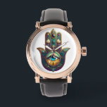 Gold Violet Teal Hamsa w/ Turquoise Third Eye Watch<br><div class="desc">You are viewing The Lee Hiller Photography Art and Designs Collection of Home and Office Decor,  Apparel,  Gifts and Collectibles. The Designs include Lee Hiller Photography and Mixed Media Digital Art Collection. You can view her Nature photography at http://HikeOurPlanet.com/ and follow her hiking blog within Hot Springs National Park.</div>