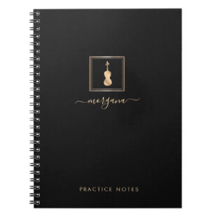 Gold Violin Elegant Script Musician Notebook