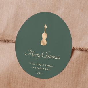 Gold Violin Luthier Elegant Merry Christmas Classic Round Sticker