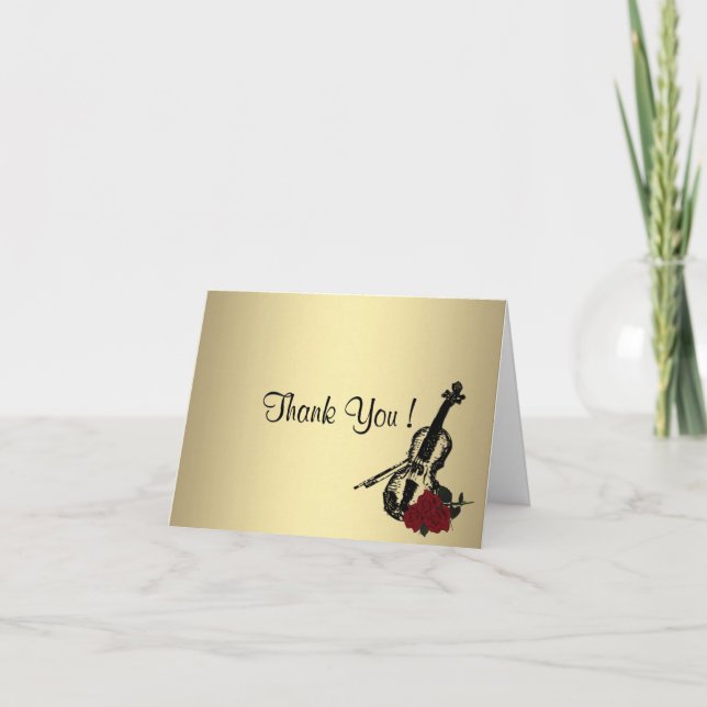 Gold Violin Thank You Card Blank Inside (Front)