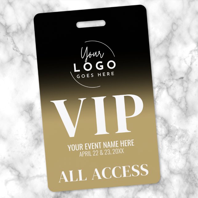 Gold VIP All Access Pass Event ID Badge (Custom Logo Elegant Black Gold VIP Badge)