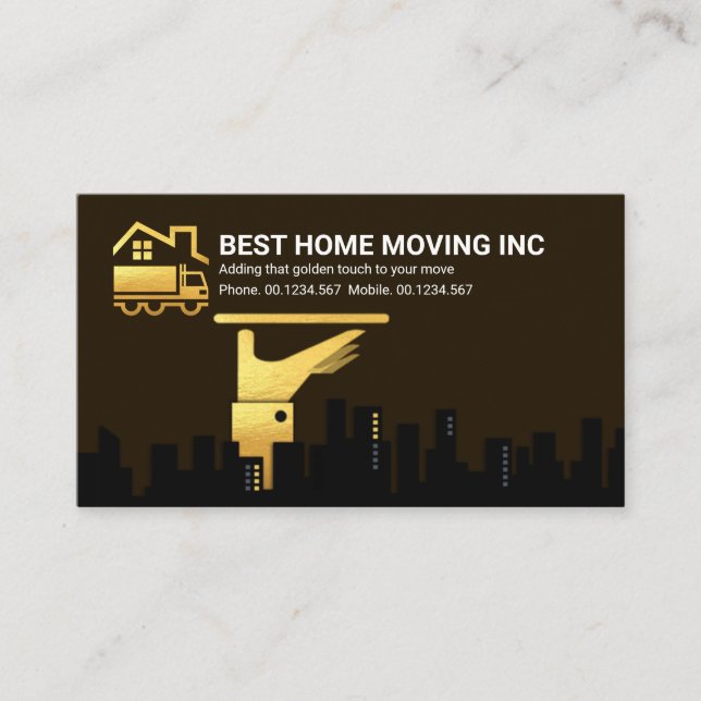 Gold Waiter's Serving Plate City Silhouette Mover Business Card (Front)