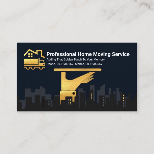Gold Waiter's Serving Plate City Silhouette Mover Business Card (Front)
