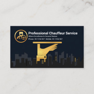Gold Waiter's Serving Plate City Silhouette Taxi Business Card