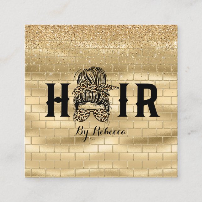 Gold Wall Hair Stylist Appointment Card Messy Bun (Front)