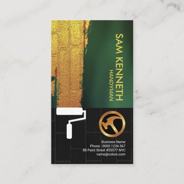 Gold Wall Paint Simple Black Brick Wall Handyman Business Card (Front)