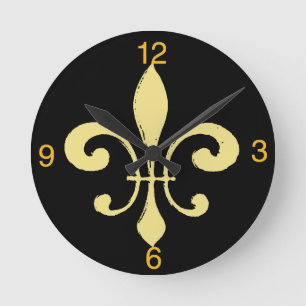 Gold Washout Fleur De Lis, add name Round Clock