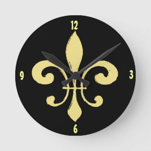 Gold Washout Fleur De Lis, add name Round Clock