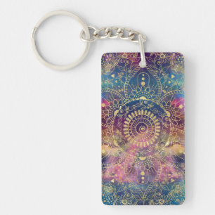 Gold watercolor and nebula mandala key ring