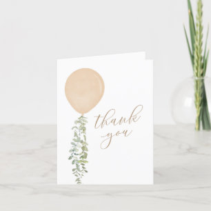Gold Watercolor Balloon Eucalyptus Baby Shower Thank You Card