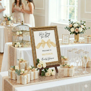 Gold Watercolor Bow Bridal Shower Welcome Sign