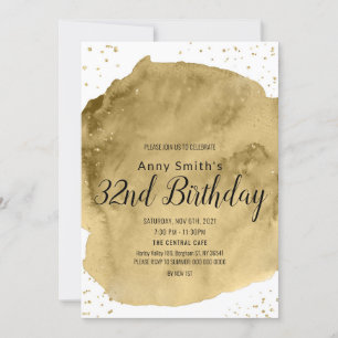 Gold watercolor brush stroke on white invitation