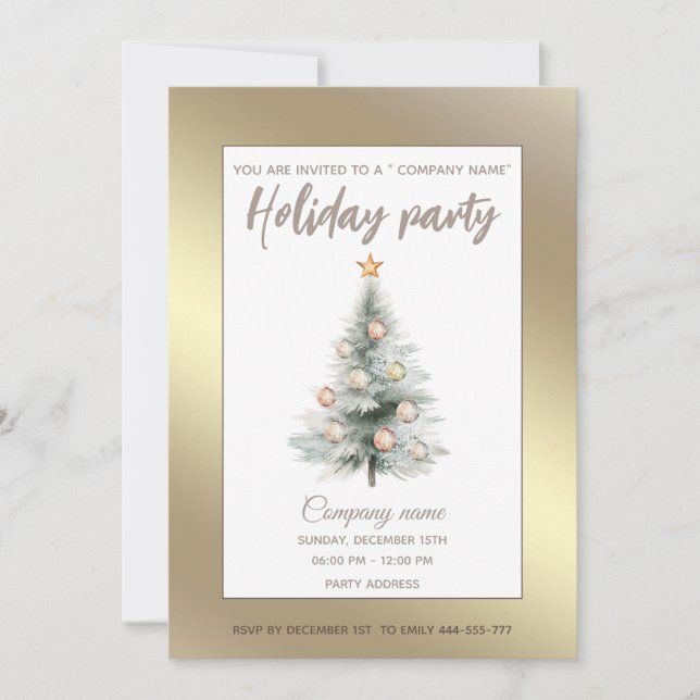 Gold watercolor Christmas tree company  party  Invitation (Front)