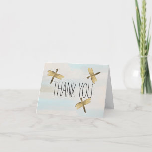 Gold Watercolor Dragonflies Thank you Card