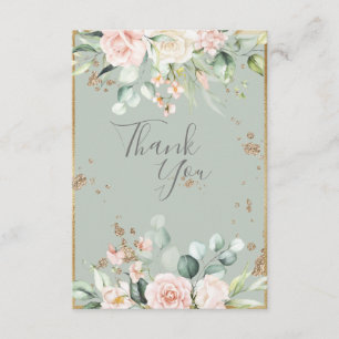 Gold Watercolor Floral Sage Green Wedding  Thank You Card