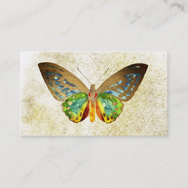 *~* Gold Watercolor  Glitter Gilded  Butterfly Business Card (Front)