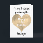 Gold Watercolor Heart 10th Birthday Card<br><div class="desc">A watercolor gold heart 10th birthday card for granddaughter,  daughter,  goddaughter,  etc. The front of this tenth birthday card features a beautiful gold heart,  which you can personalise for the birthday girl. The inside reads a sweet birthday sentiment which can also be personalised for her.</div>