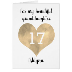 Gold Watercolor Heart 17th Birthday