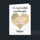 Gold Watercolor Heart 17th Birthday Card<br><div class="desc">A gold watercolor heart 17th birthday card for granddaughter,  niece,  daughter,  etc. This pretty 17th birthday card can be easily personalised on the front of the card with her name. The inside card message can also be edited. This would make a great birthday card keepsake for her seventeenth birthday.</div>