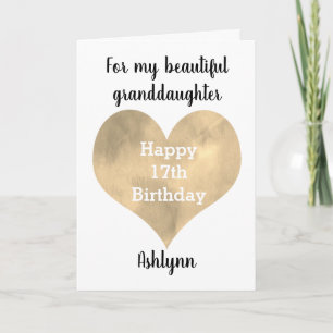 Gold Watercolor Heart 17th Birthday Card