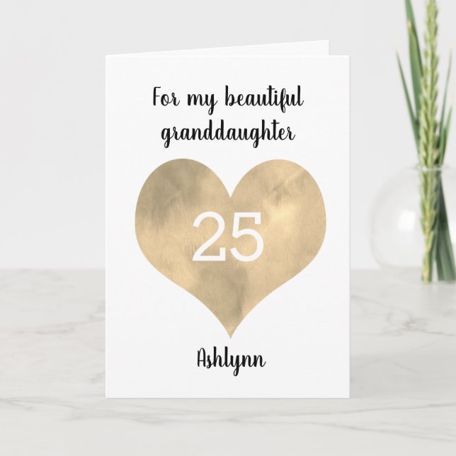 Gold Watercolor Heart 25th Birthday Card (Front)