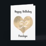 Gold Watercolor Heart 32nd Birthday Card<br><div class="desc">A personalised watercolor gold heart 32nd birthday card for her. You will be able to easily personalise the front with her name. The inside card message and back of the card can also be personalise. This personalised 32nd birthday card would make a great card keepsake for daughter, wife, sister, etc....</div>
