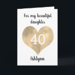Gold Watercolor Heart 40th Birthday Card<br><div class="desc">A personalised 40th birthday card for her which features a gold watercolor heart on the front. You will be able to easily personalise the front of the birthday card with her age and name. This personalised fortieth birthday card would make a unique card keepsake for her.</div>