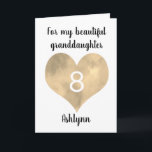 Gold Watercolor Heart 8th Birthday Card<br><div class="desc">A personalised heart 8th birthday card for granddaughter, daughter, goddaughter, etc. You will be able to easily personalise the front of this cute 8th birthday card with the birthday girl's name. The inside card message can also be edited if wanted. This would make a great birthday card keepsake for her...</div>