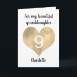 Gold Watercolor Heart 9th Birthday Card<br><div class="desc">A modern gold heart 9th birthday card,  which you can easily personalise the front with the birthday girl's name. The inside birthday message can be edited as well. This 9th birthday card for granddaughter,  goddaughter,  daughter,  etc would make a wonderful ninth birthday card keepsake for her.</div>