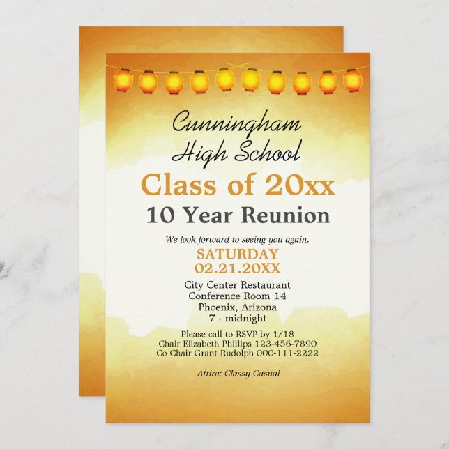 Gold Watercolor High School Class Reunion Template (Front/Back)