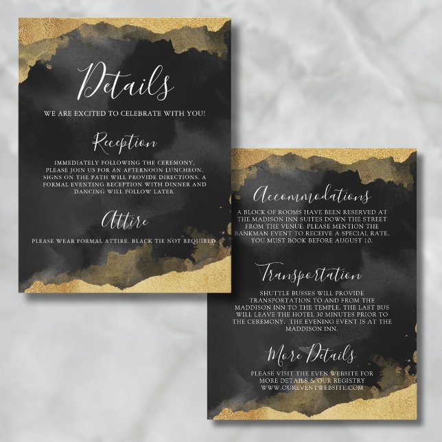 Gold Watercolor Mitzvah Event Details Card (Gold Watercolor Bat Mitzvah Event Details Card)