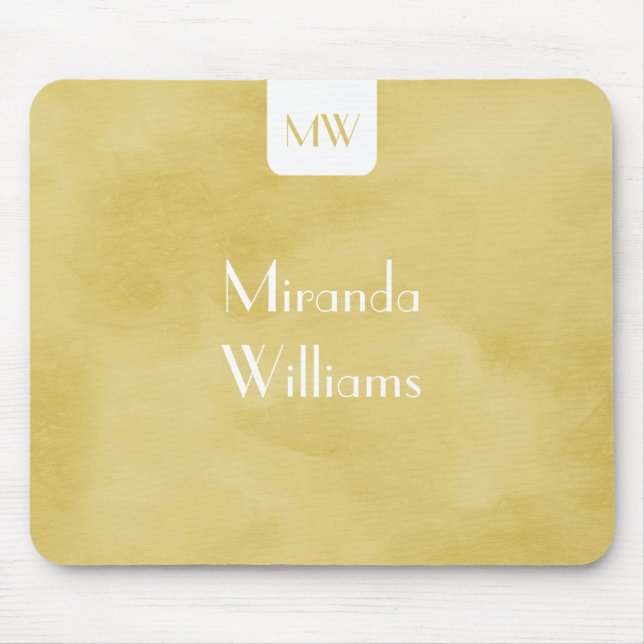 Gold Watercolor Modern Monogram Name Design Mouse Pad (Front)