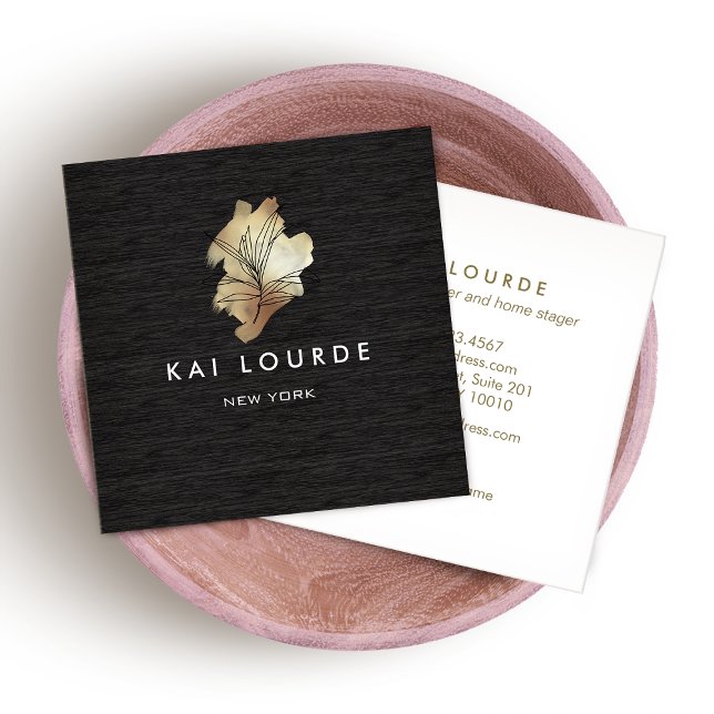 Gold Watercolor Plant Wood Business Card (Creator Uploaded)