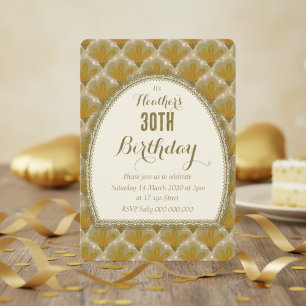 Gold Watercolor Quirky Flower Birthday  Invitation
