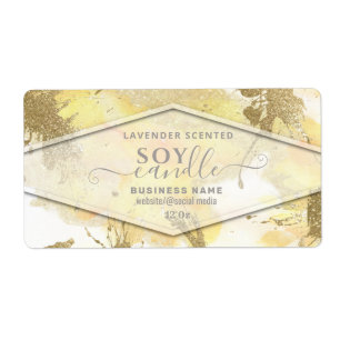 Gold watercolor script soy candle label