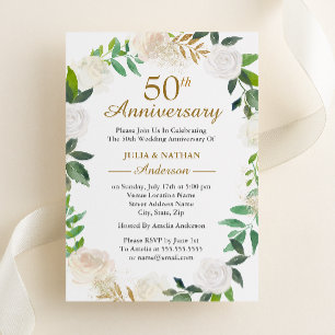 Gold Watercolor Wreath 50th Wedding Anniversary Invitation