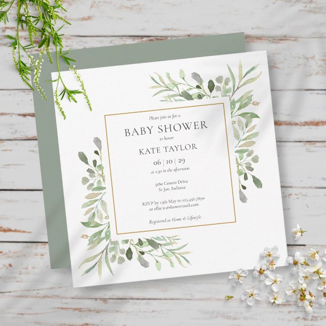 Gold Watercolour Greenery Baby Shower / Sprinkle Invitation (Creator Uploaded)