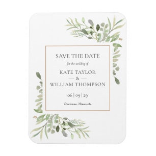 Gold Watercolour Greenery Save the Date Magnet