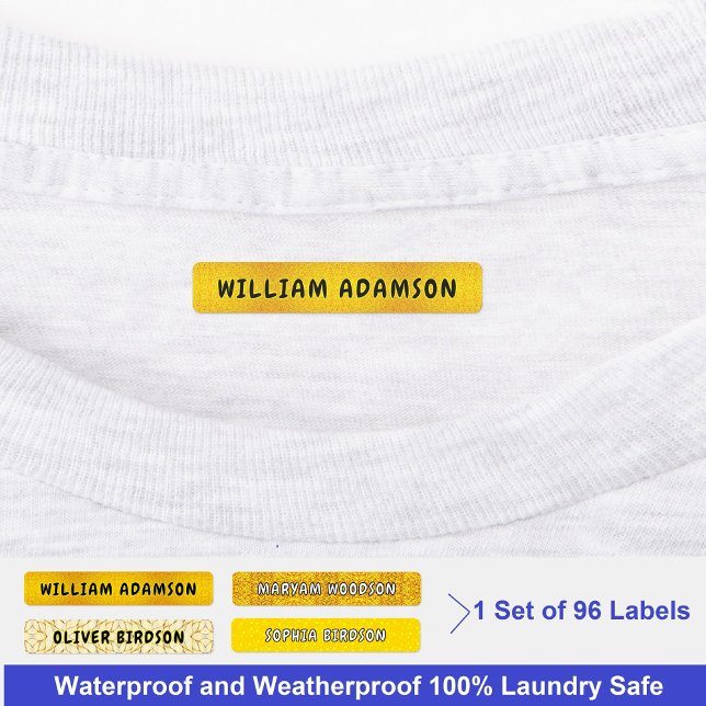 Gold Waterproof Long Last Name | Luxury Clothing ( Personalised Stick On Waterproof Washable Name Labels)