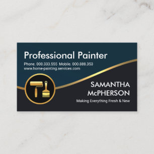 Gold Wave Blue Grey Layers Painter Business Card