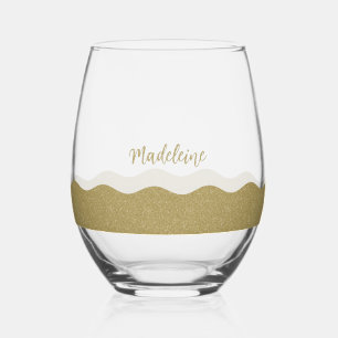 Gold Wave Glitter Minimalist Elegant Personalised Stemless Wine Glass